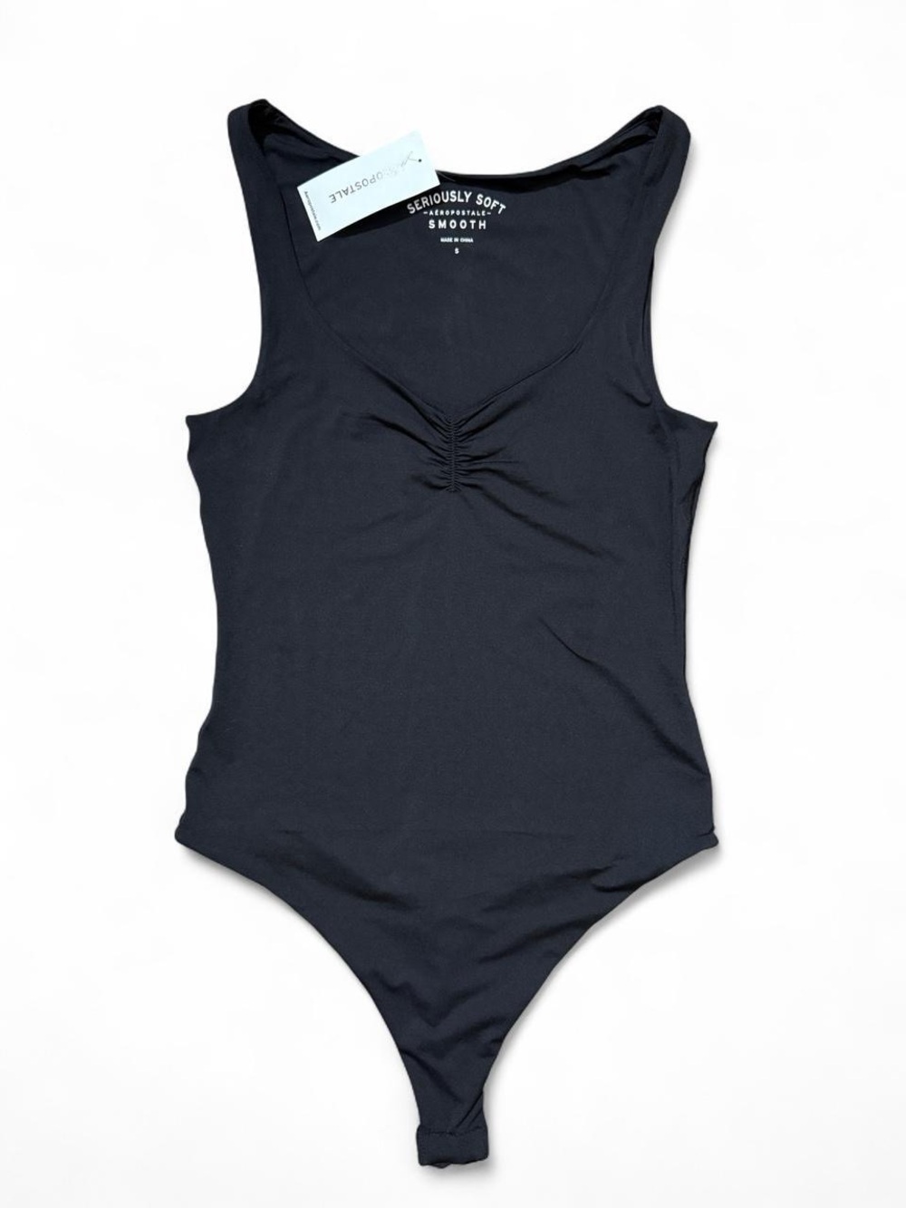NWT Aéropostale Seriously Soft Black Ruched Bodysuit S